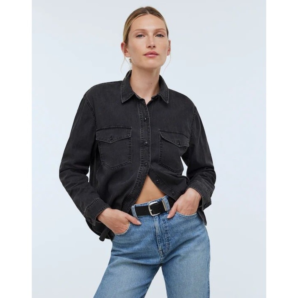 Madewell Denim Western Button-Up Shirt Lunar Wash Faded Black NP045 Size M